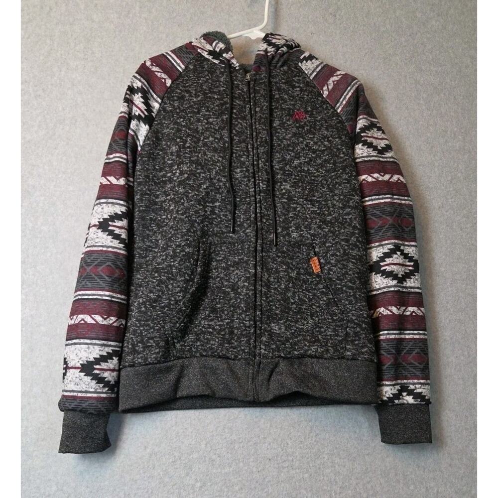 Aeropostale A87 Gray Fleece Aztec Print LS Full Zip Hooded Jacket Mens Medium